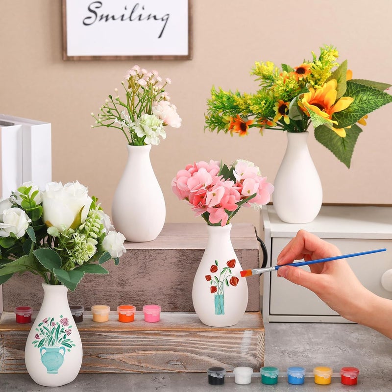 Singhoow 4 Set Valentine's Day Paint Your Own Porcelain Paint Vase Art Project White Ceramic Painting Kit for Adults Porcelain Vase Decorating Kit Holiday Supplies DIY(Stylish) - Image 4